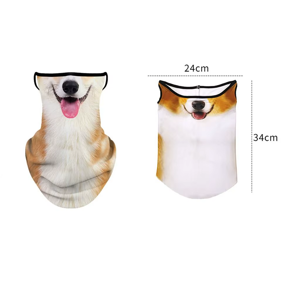 Pañuelo transpirable con diseño de cara de animal, cubrecuello con orejeras, balaclava ciclista anti-UV, protector solar 3D de seda helada, bandana para hombres y mujeres