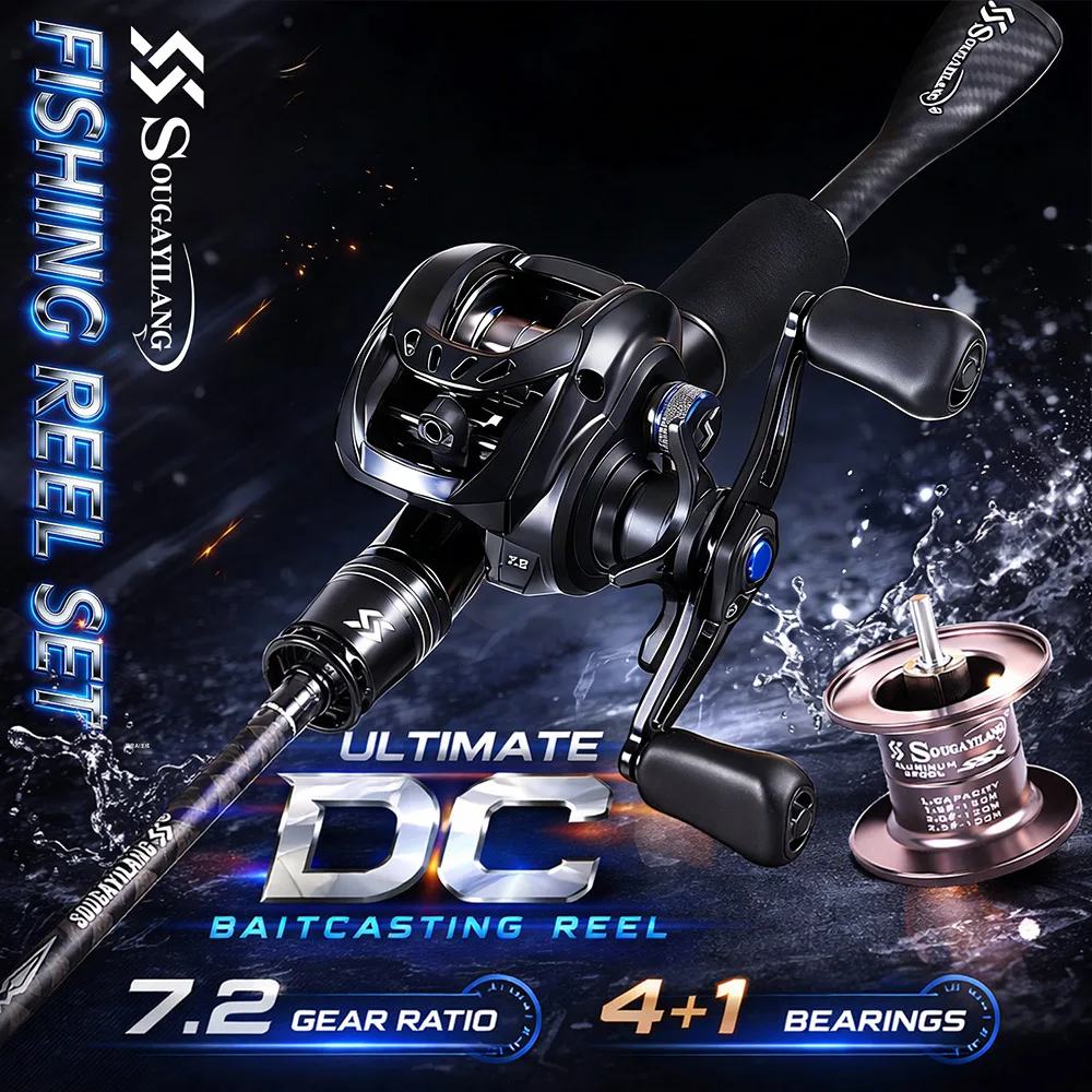 Sougayilang DC Baitcasting para lubina: combo caña carbono y carrete