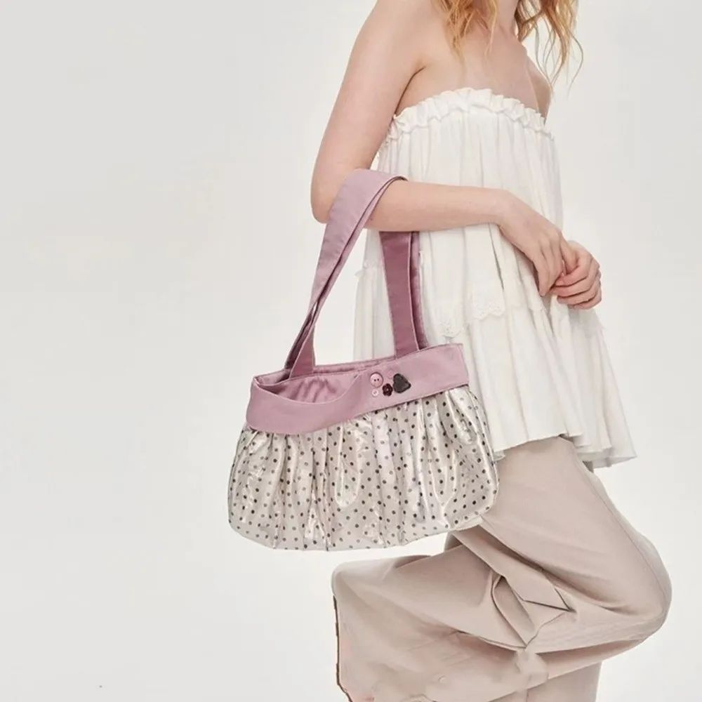 Bolso de hombro rosa con lunares, gran capacidad, mujer plisado - imagen 2