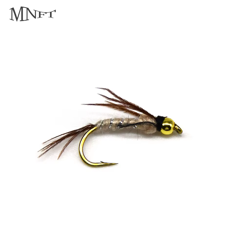 Moscas artificiales MNFT bead head dorada – Efecto arcoíris pesca con mosca - imagen 2
