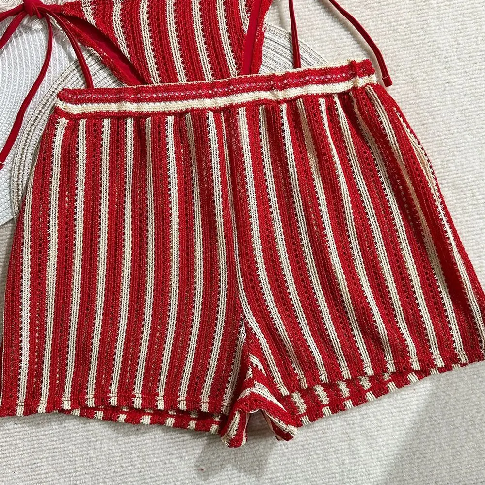 Bikini vintage de punto a rayas con lazo para mujer - imagen 3