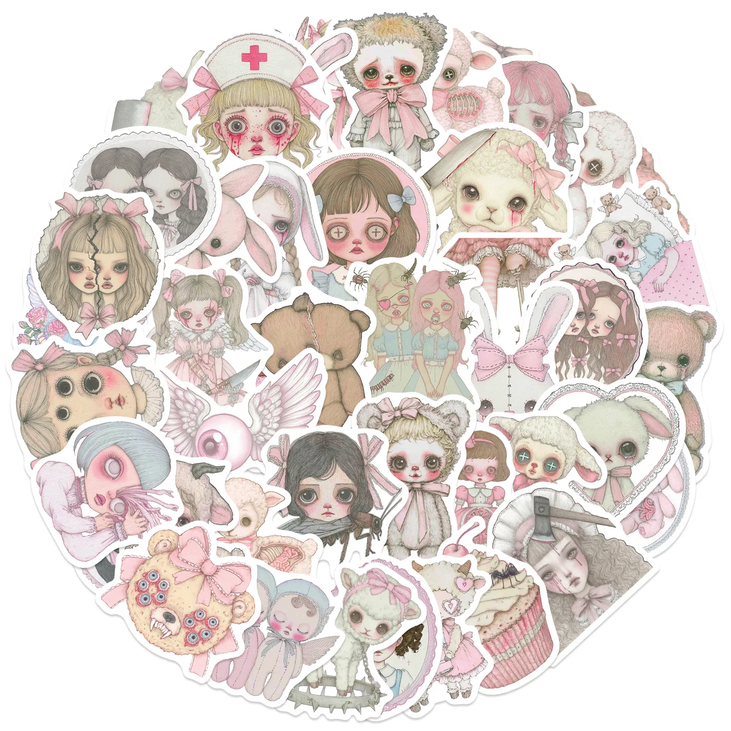 Diseños variados de stickers horror rosa