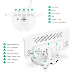 Reloj despertador digital ORIA inalámbrico con luz nocturna RGB