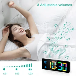 ORIA Reloj despertador RGB LED digital colorido 12/24H dormitorio