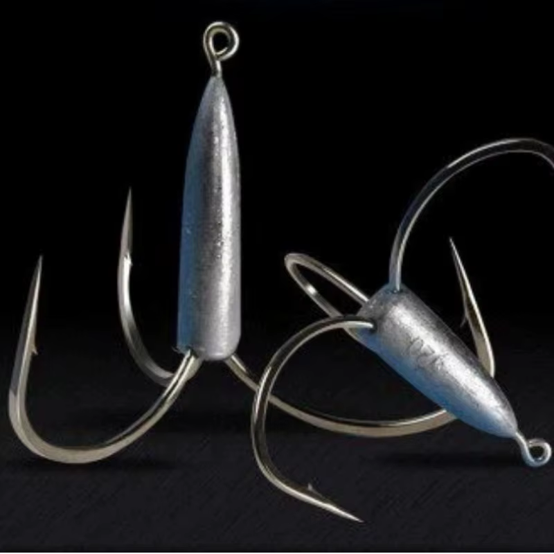 Anzuelos triples acero alto carbono con púas y cabeza jig plateada - imagen 2