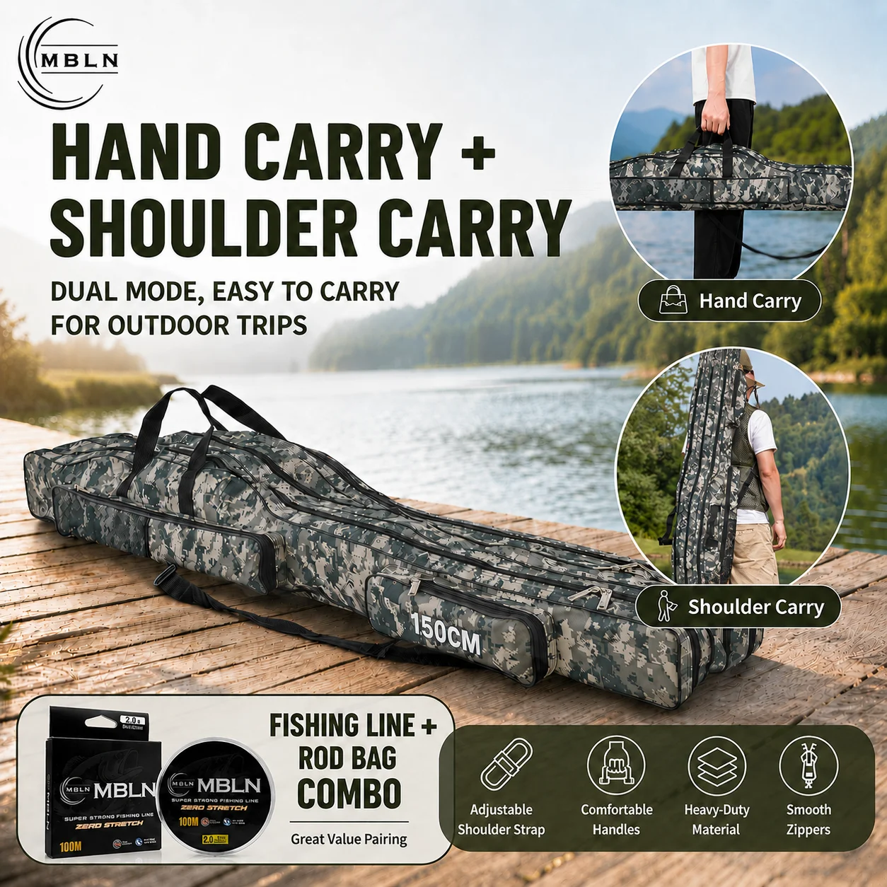 MBLN Funda portacañas de pesca plegable de camuflaje - imagen 4