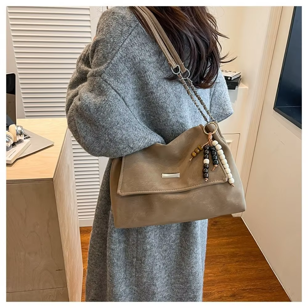Bolso de hombro vintage con cadena de cuero – gran capacidad - imagen 3