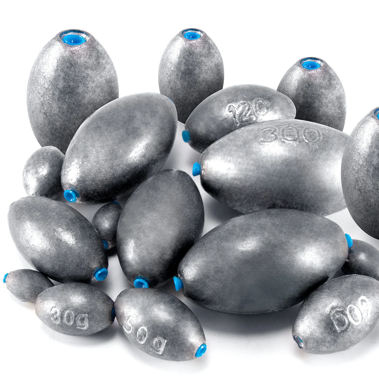 Plomo de pesca en forma de oliva, vista del producto