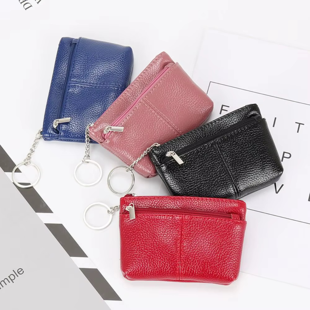 Monedero porta tarjetas de cuero PU con cremallera y llavero - imagen 5