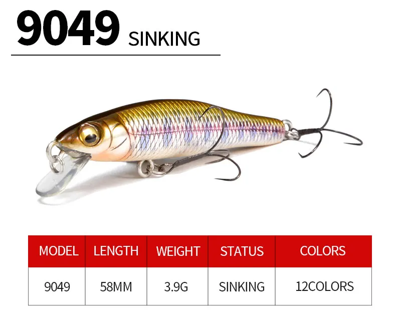 Señuelo de pesca minnow hundido 58mm 3,9g con ojos 3D