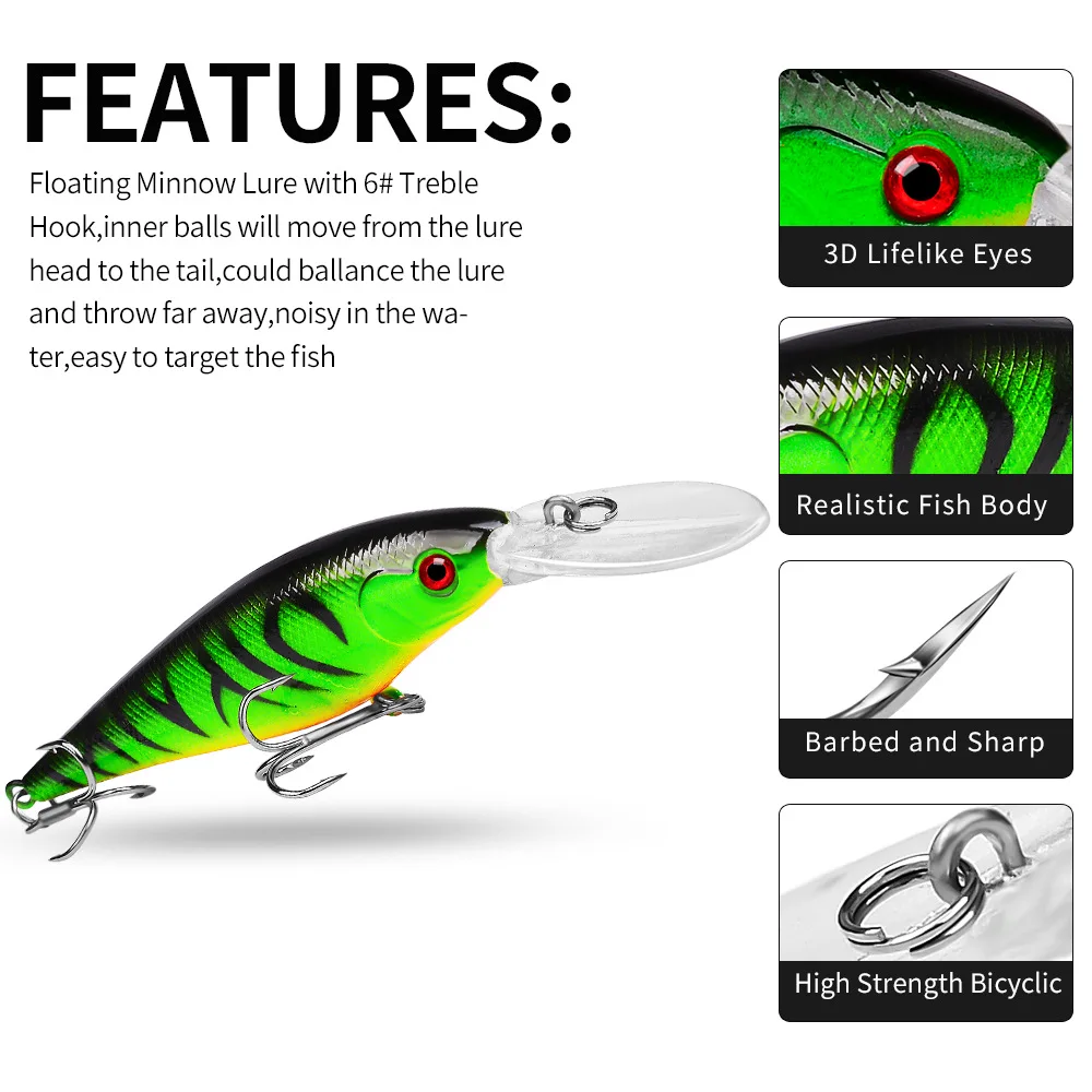 Wobbler flotante Minnow duro tipo Crankbait para carpa y lubina rayada - imagen 2