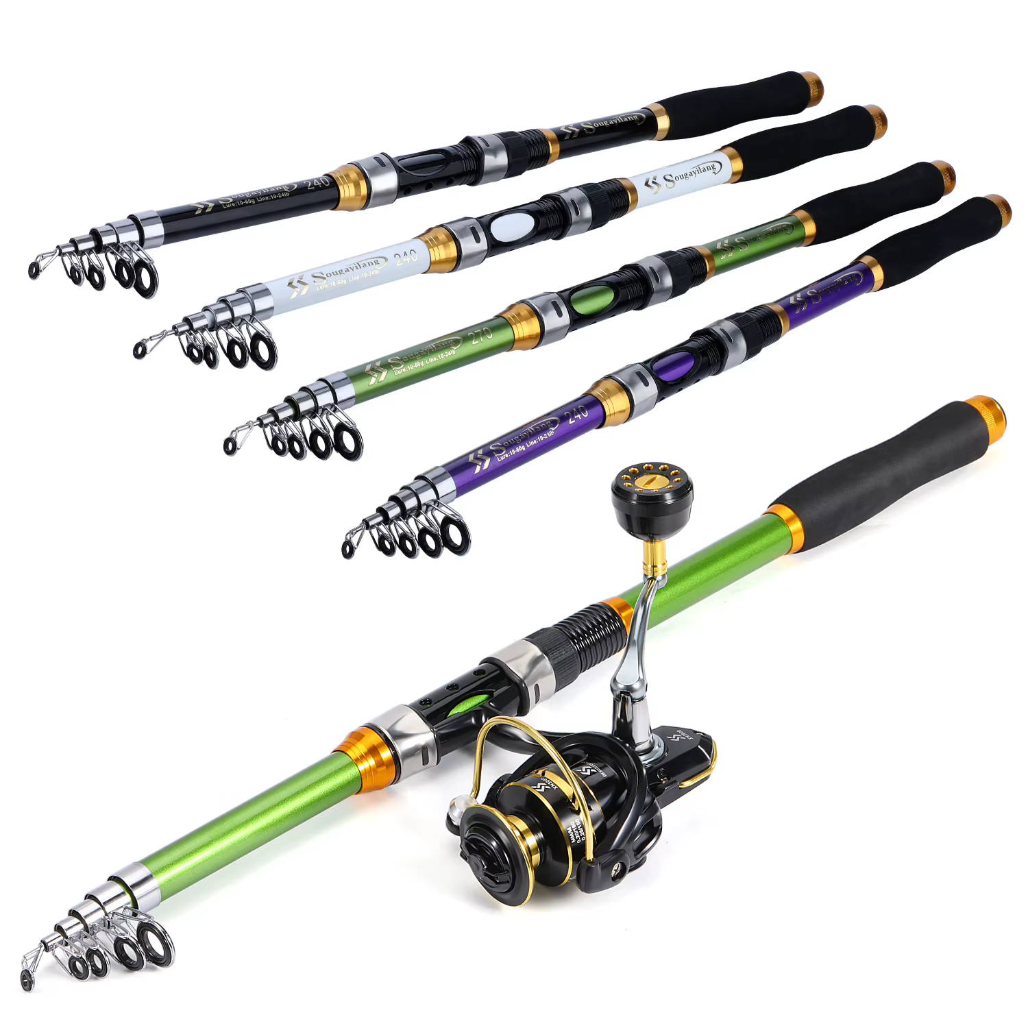 Sougayialng Combo Caña Telescópica Giratoria + Carrete – 5kg Arrastre - imagen 5