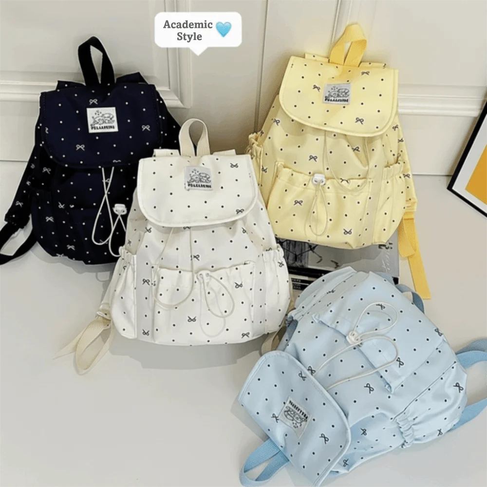 Mochila mujer preppy japonesa con cordón y lunares, gran capacidad - imagen 2