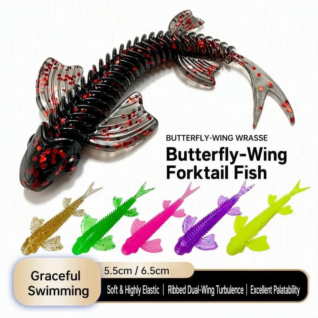 Vinilo TPR de 65 mm con cola de mariposa para rockfishing - imagen 2