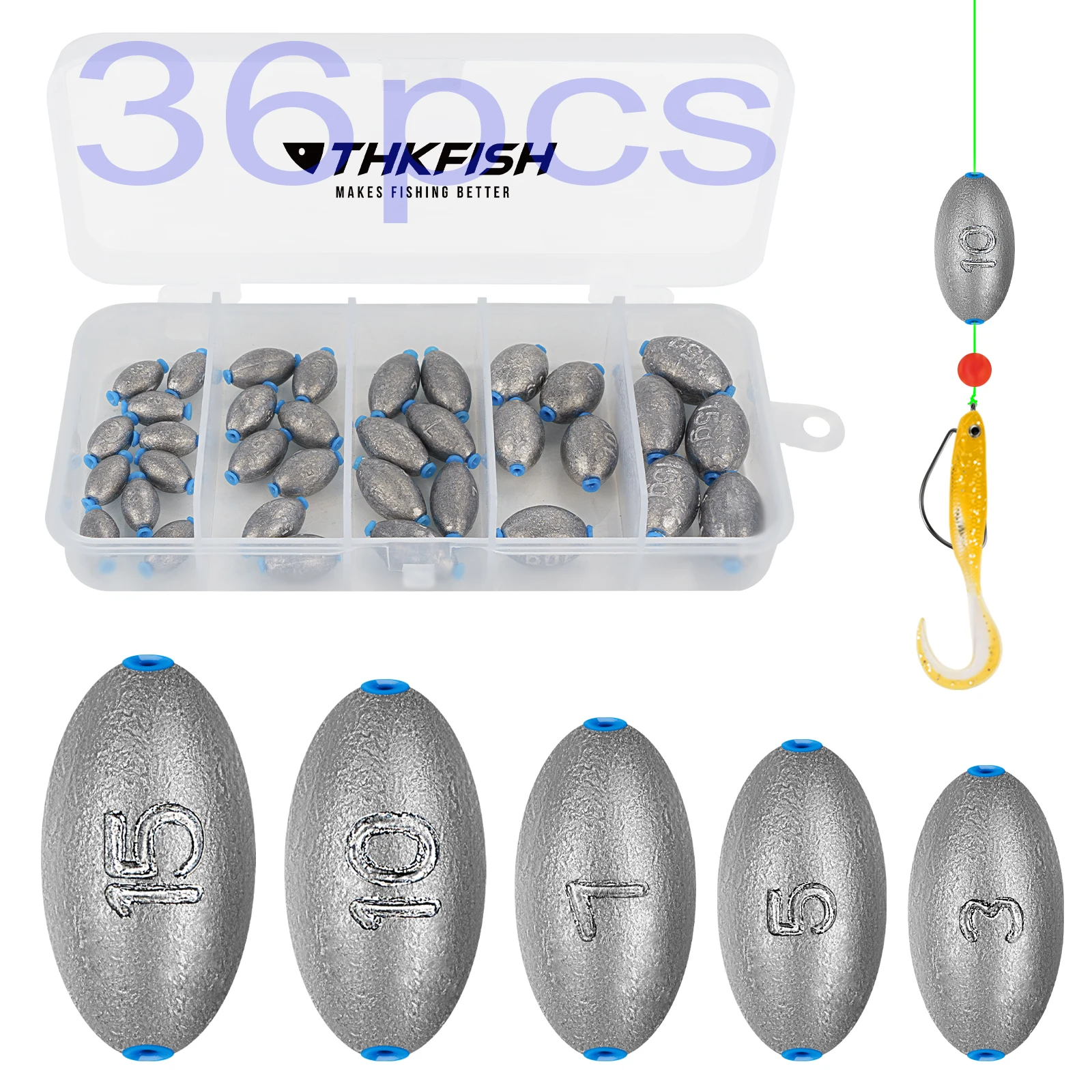 THKFISH plomos tipo huevo ovalados para pesca en arrastre - imagen 3