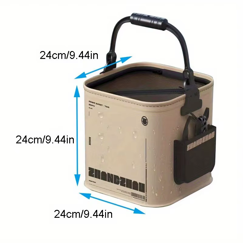 Cubo de pesca plegable Ackibbik abierto mostrando su capacidad