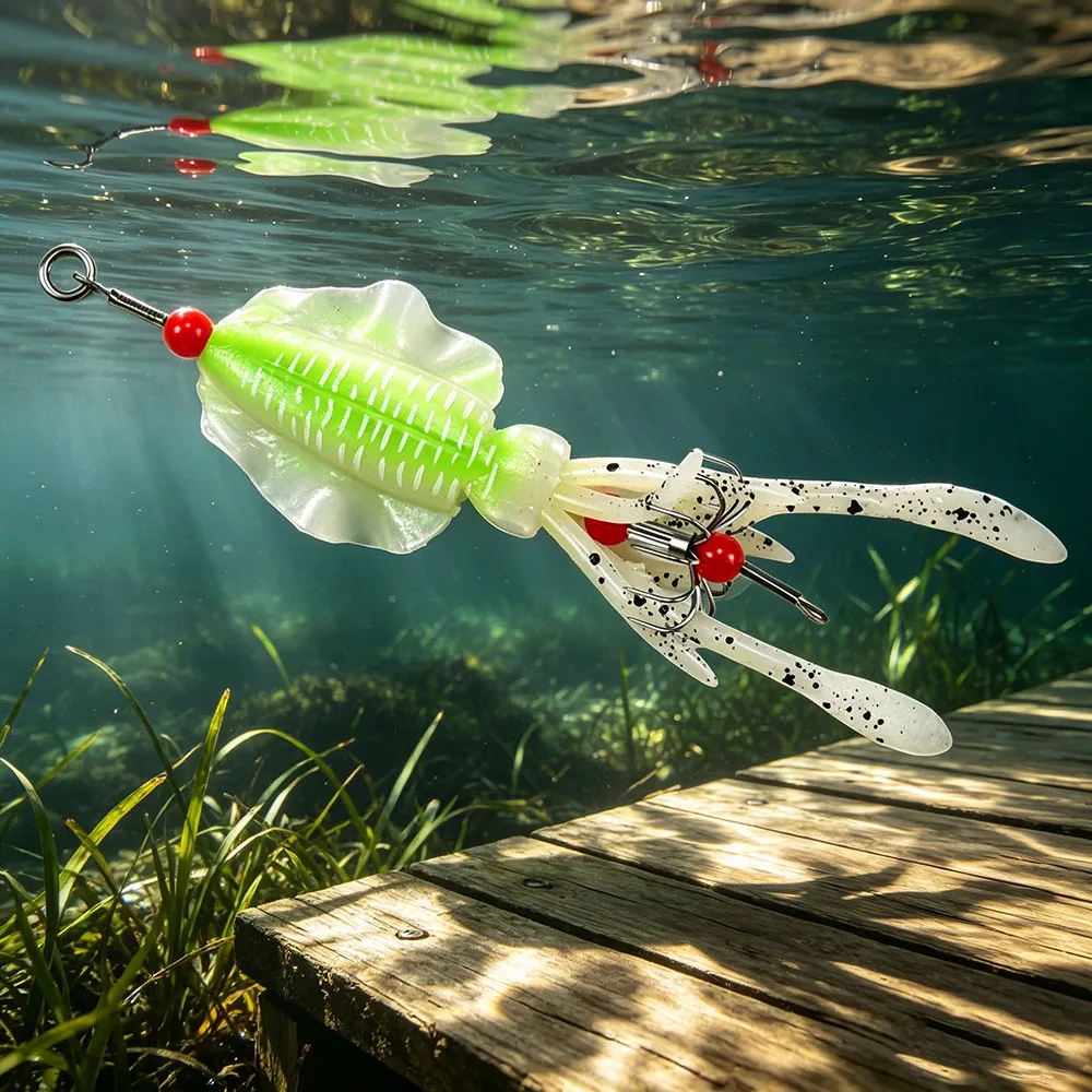 Señuelo de calamar UV con vinilo de pulpo y anzuelos triples - imagen 4
