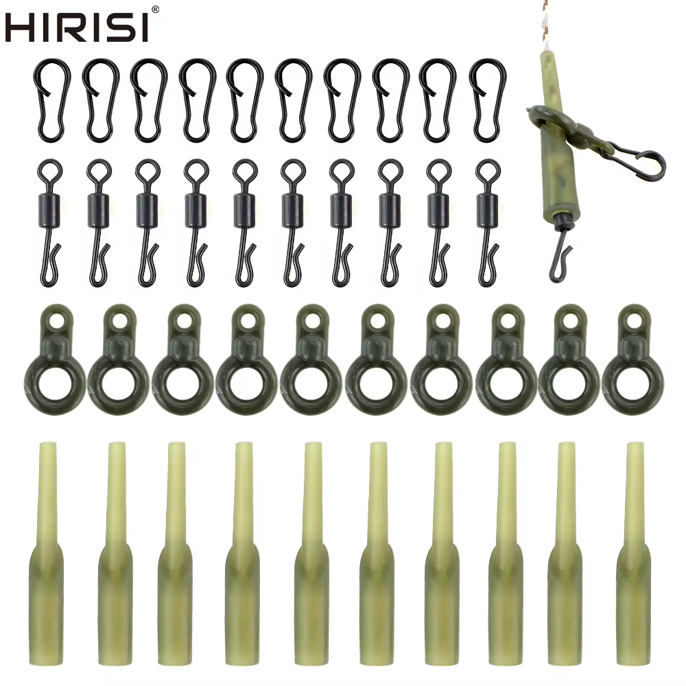 Conjunto completo de accesorios de pesca de carpa Hirisi con fundas de goma y conectores M9