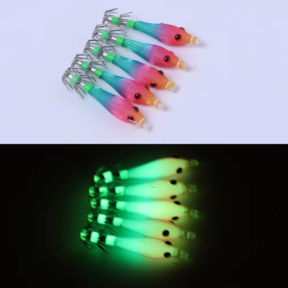 Aparejo completo de pesca de calamar con señuelo luminoso y anzuelos