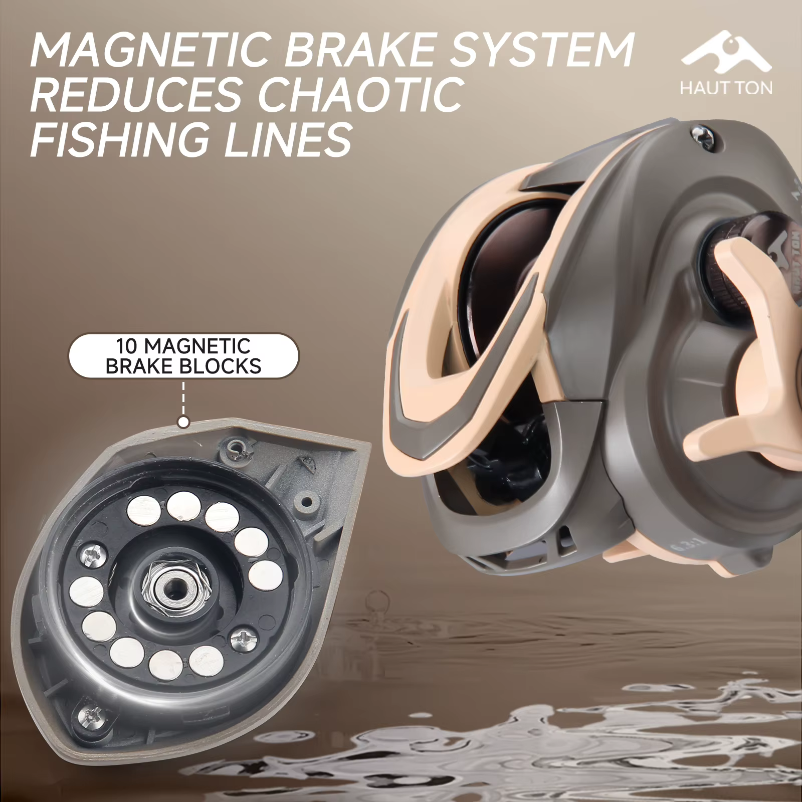Carrete baitcaster MCA150S Brown – Freno magnético CNC y balanceo