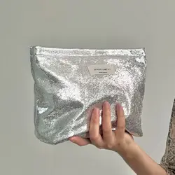 Bolsa de maquillaje brillante con lentejuelas champán, cosmética