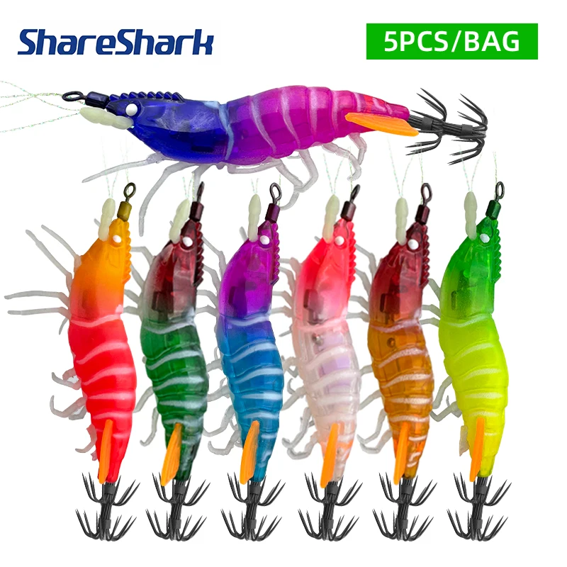ShareShark Señuelo de camarón fluorescente con aleta cola para calamar