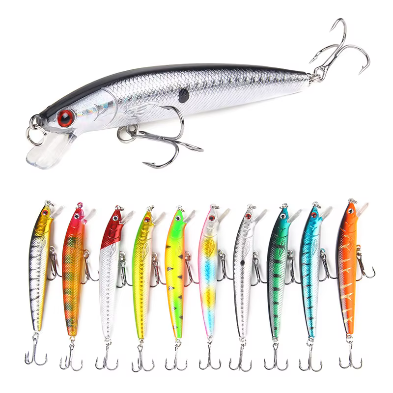 Señuelo Minnow Crankbait Cola Larga Flotante Ojo 3D para Perca
