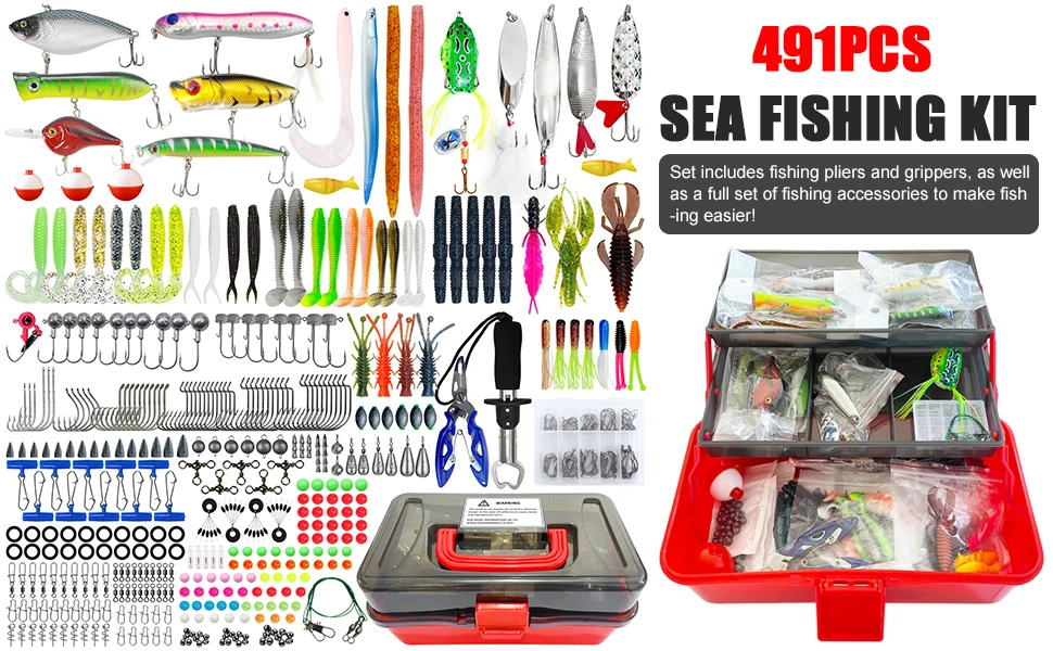 Caja de aparejos y surtido de pesca