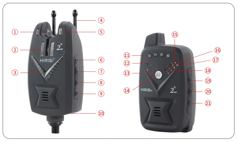 Receptor Hirisi S3 con controles de tono, volumen y sensibilidad