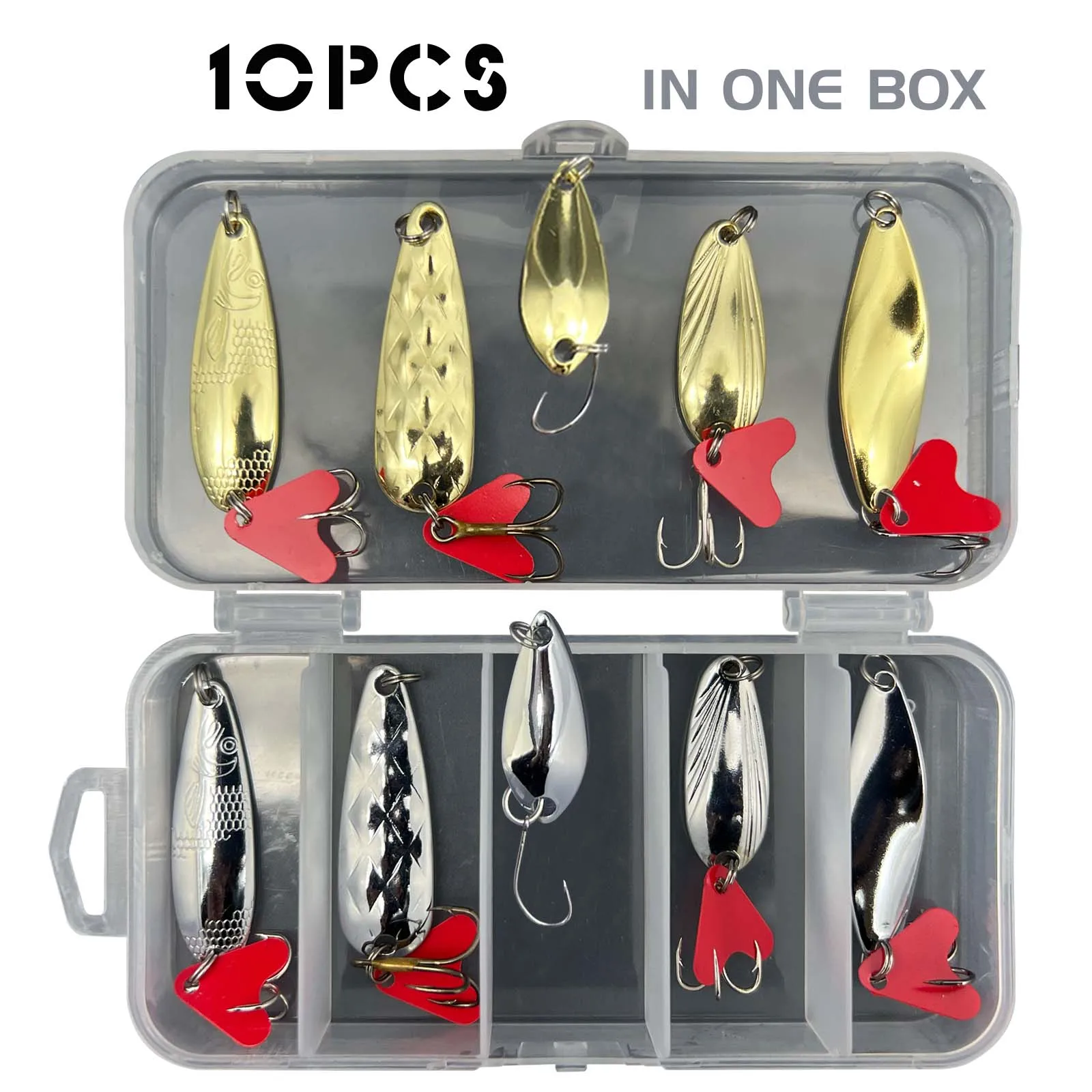 Kit de señuelos cucharas plateado y dorado con caja de aparejos - imagen 4