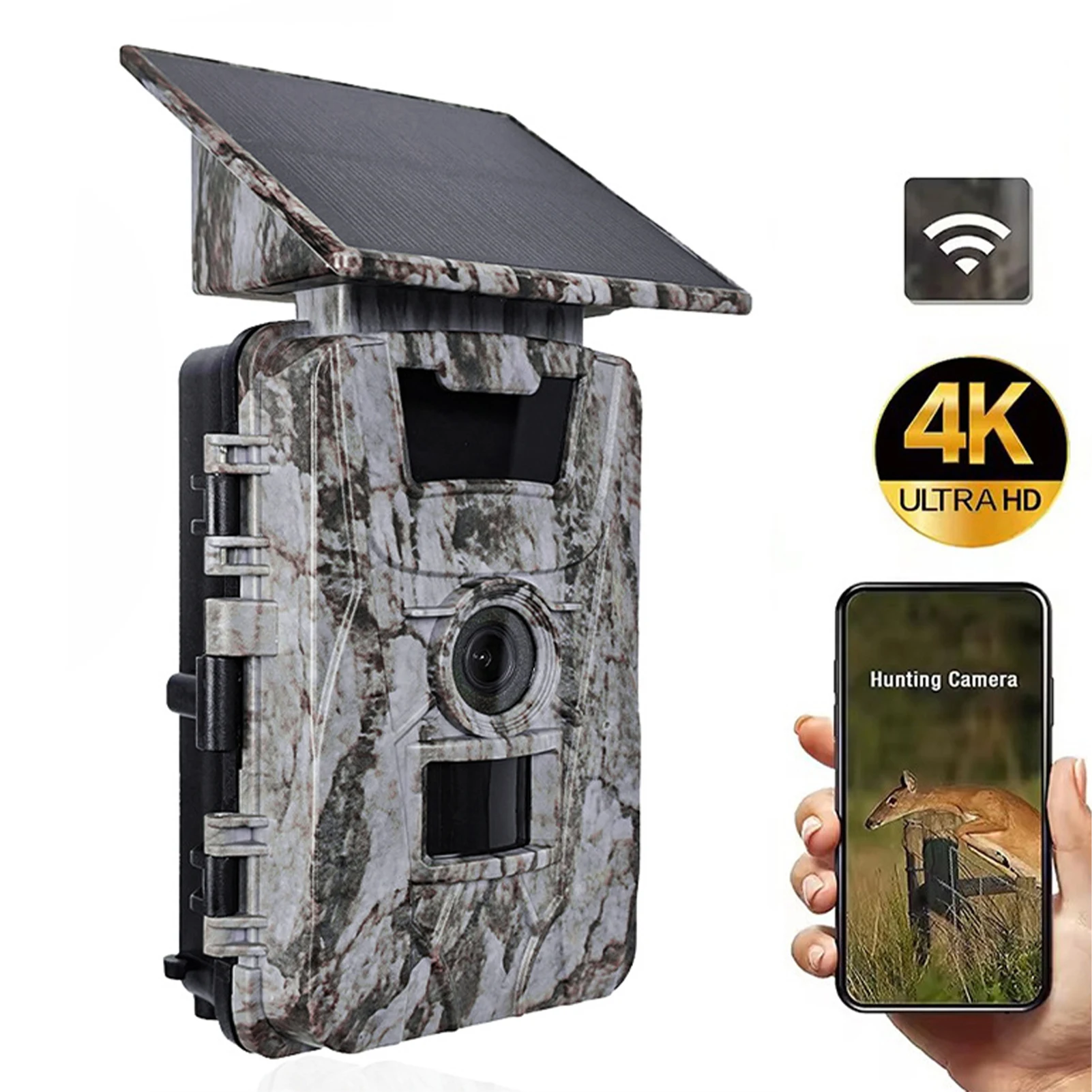 Cámara de caza solar 4K 60MP con panel solar integrado y visión nocturna