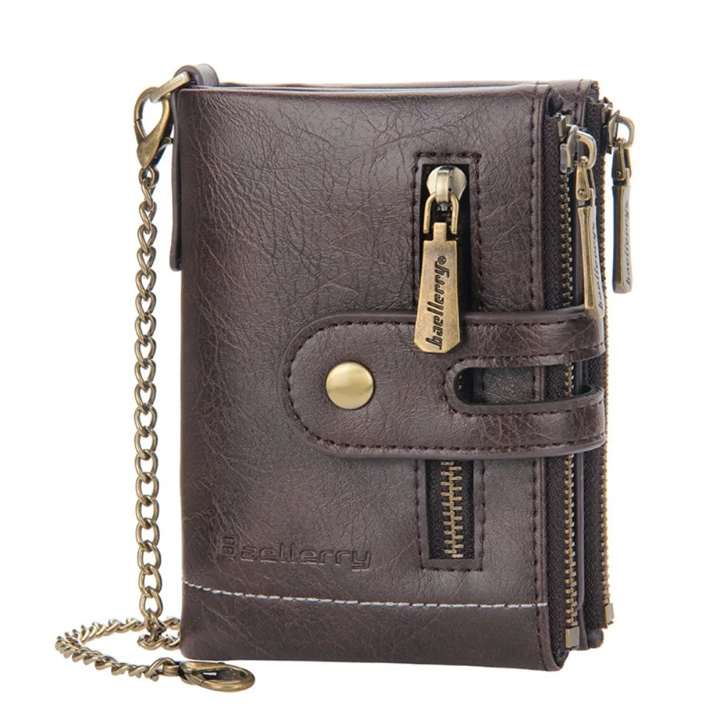 Cartera de cuero para hombre con doble cremallera y monedero