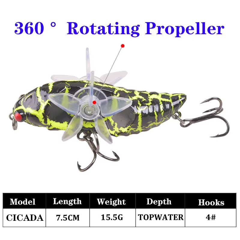 Señuelo Topwater cigarra doble hélice 15 g – Acción en superficie - imagen 4