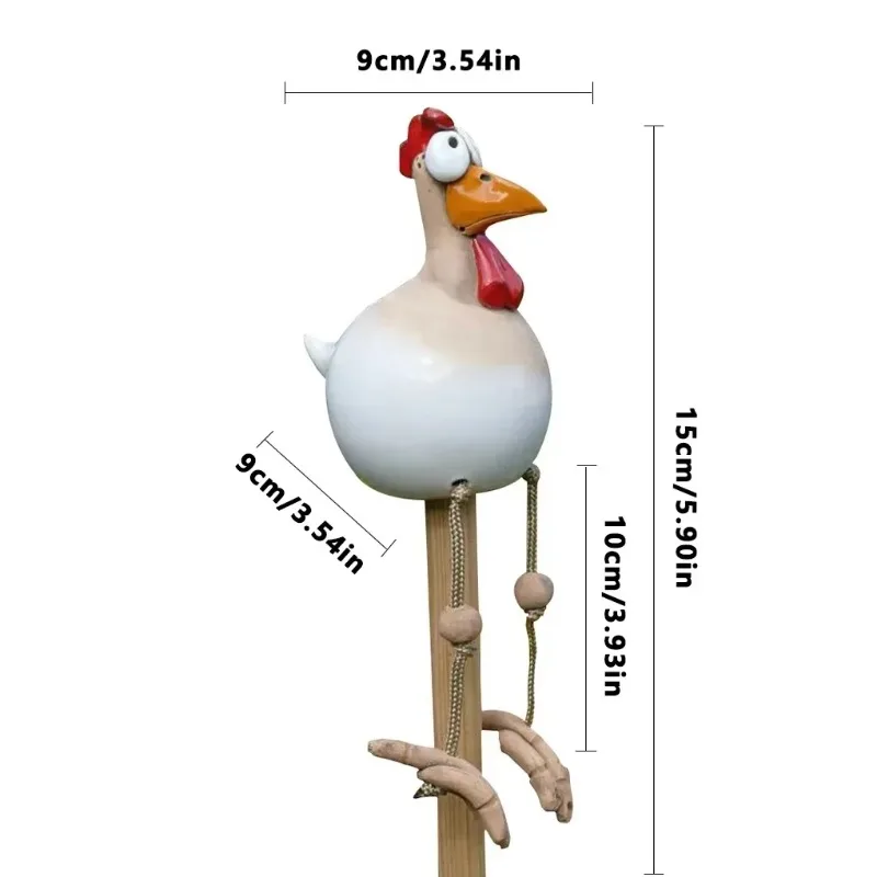 Estatua gallina divertida en resina artesanal con estaca madera - imagen 4