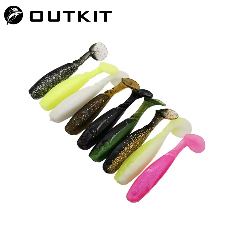 OUTKIT Señuelos de silicona para pesca: gusano suave y wobblers carpa