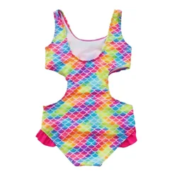 Traje de baño niños una pieza cintura alta diseño hueco escamas
