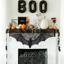 Cortina de ventana Halloween gótica de encaje con murciélagos
