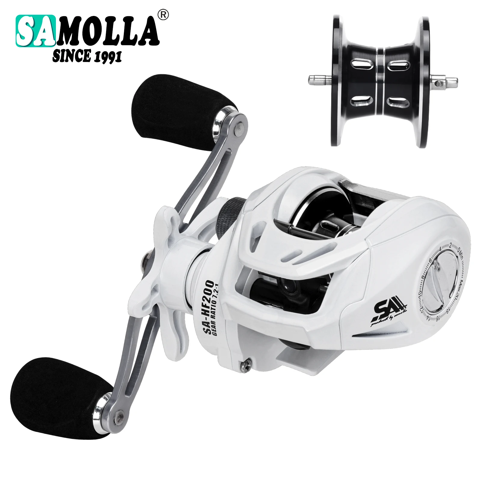 SAMOLLA Carrete Baitcasting Agua Salada Ultraligero 6+1BB 7.2:1