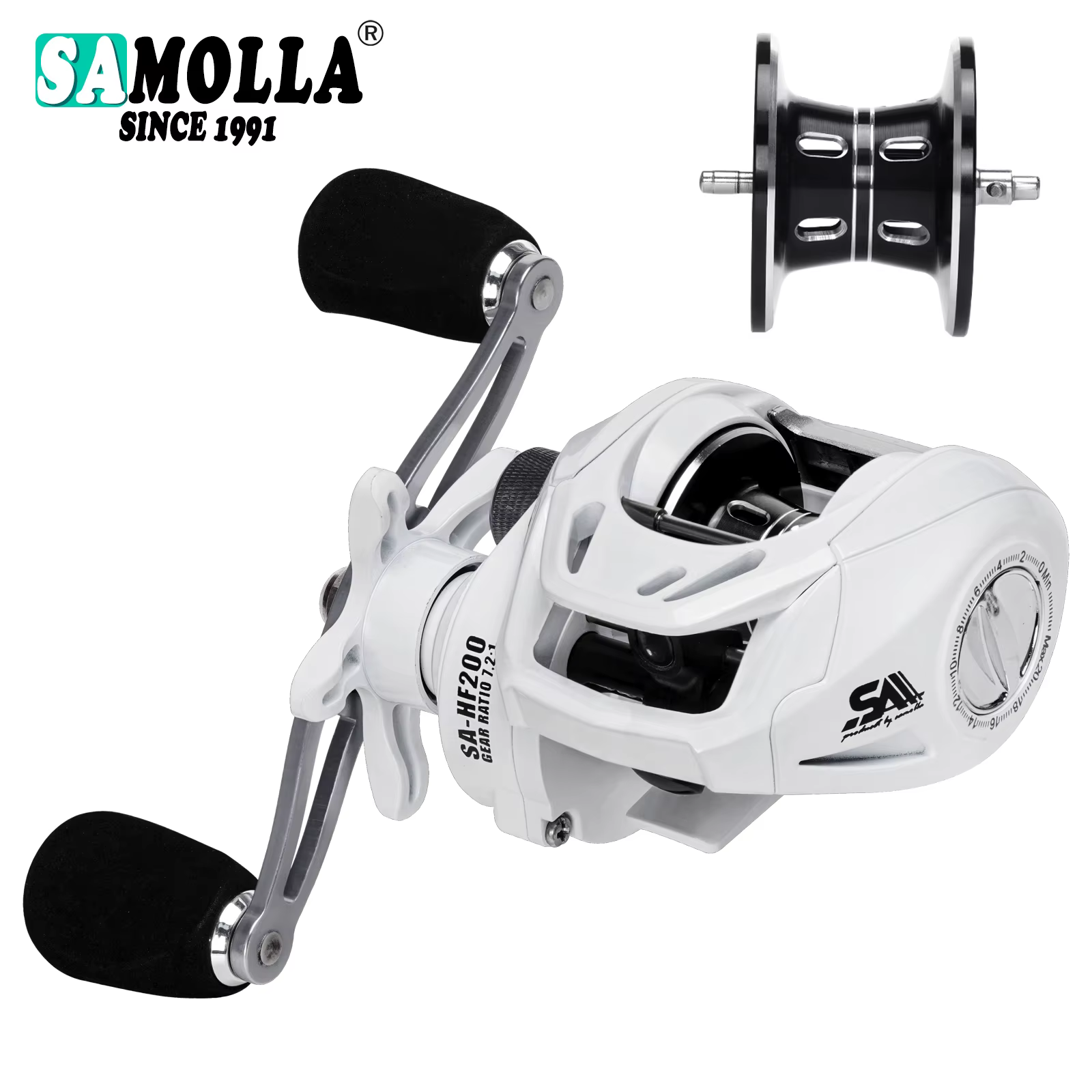 SAMOLLA Carrete Baitcasting Agua Salada Ultraligero 6+1BB 7.2:1