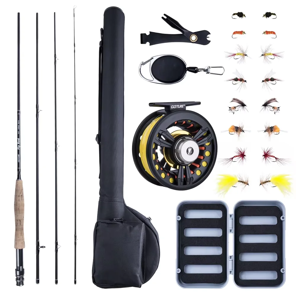 Kit pesca mosca Goture – Caña carrete fibra carbono viaje ligero