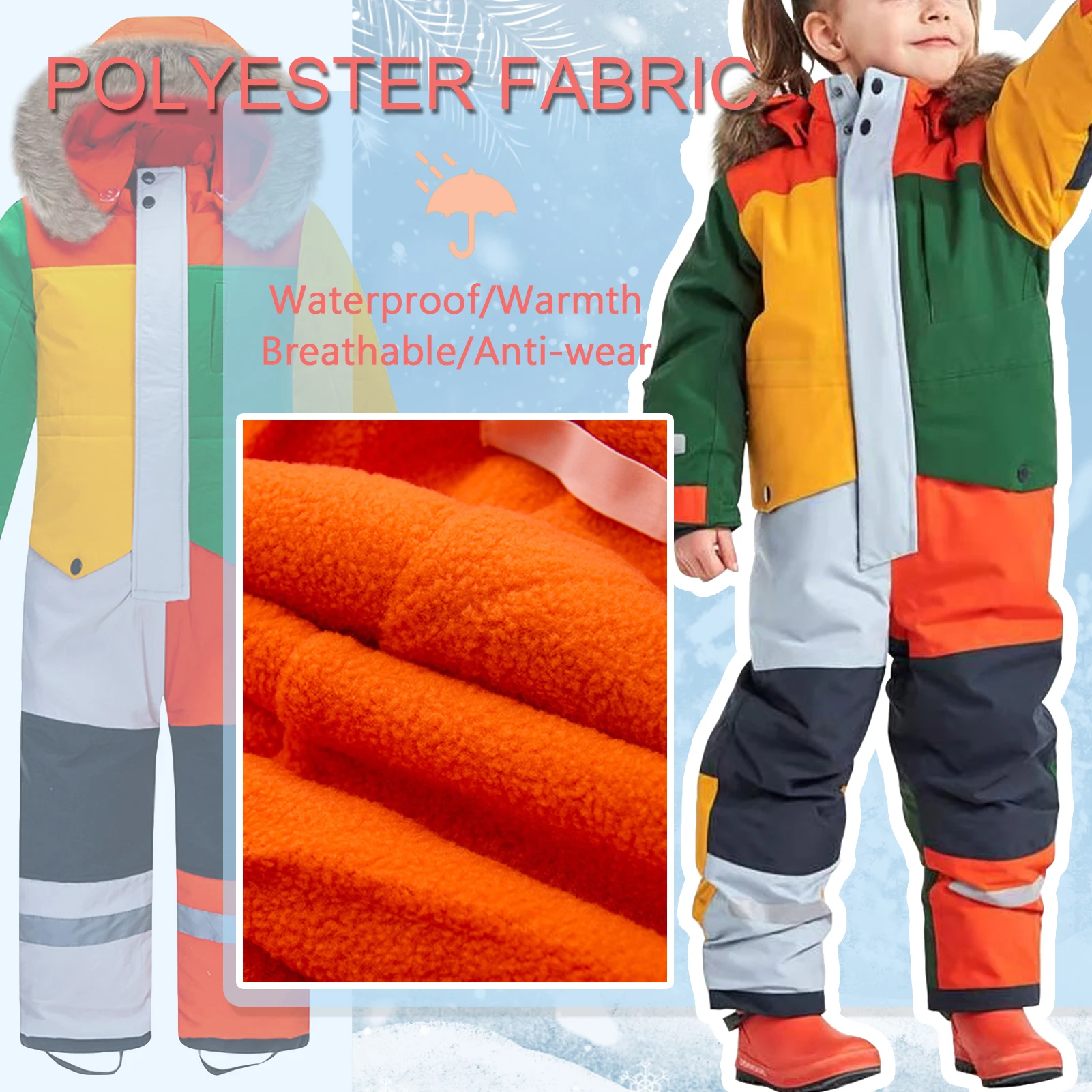 Traje de nieve infantil impermeable con capucha y cuello forrado - imagen 3