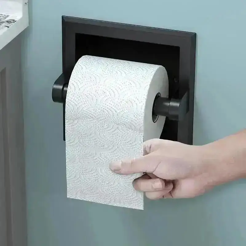 Portarrollos metal negro con diseño empotrado