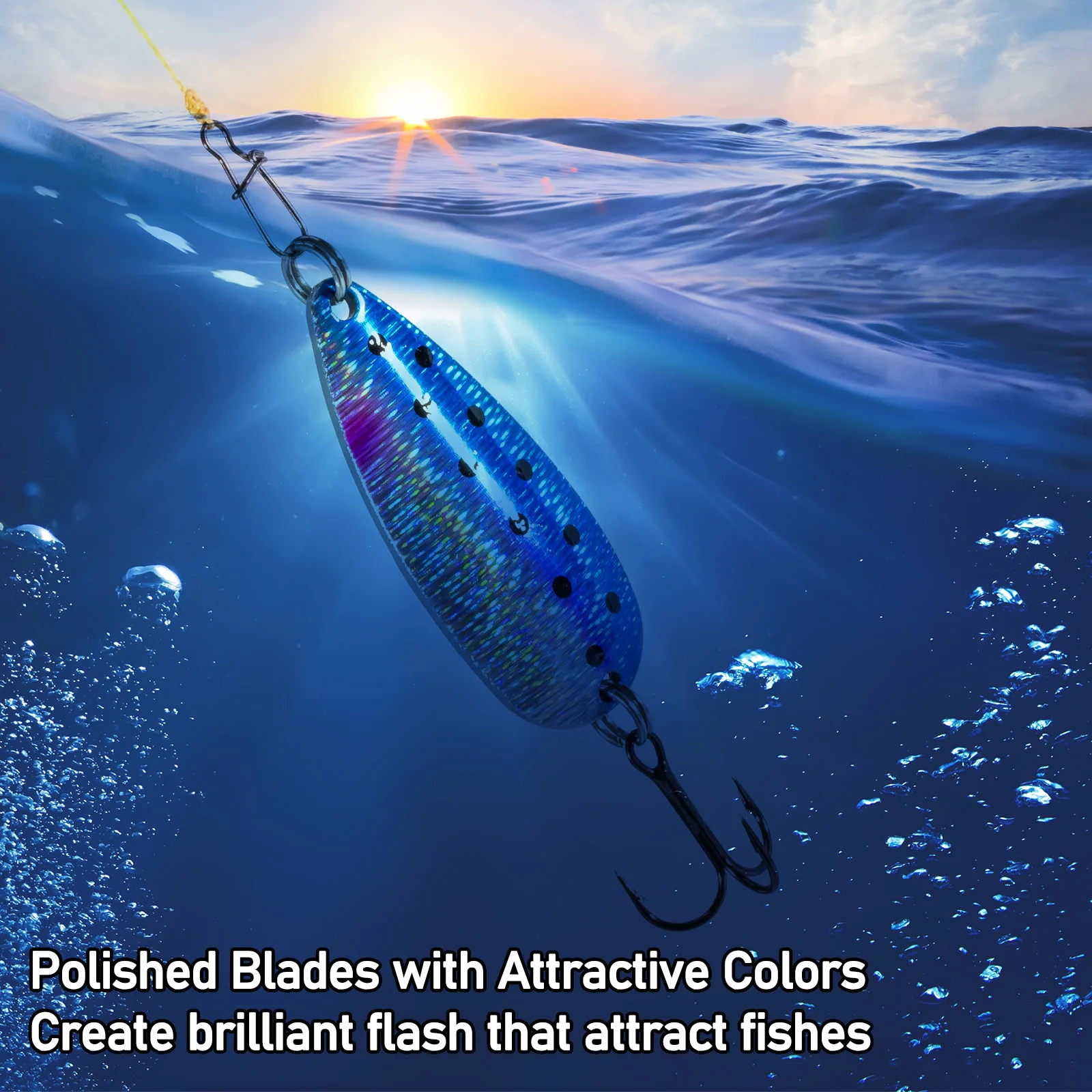 Cucharilla giratoria de metal con anzuelo triple para pesca deportiva - imagen 3