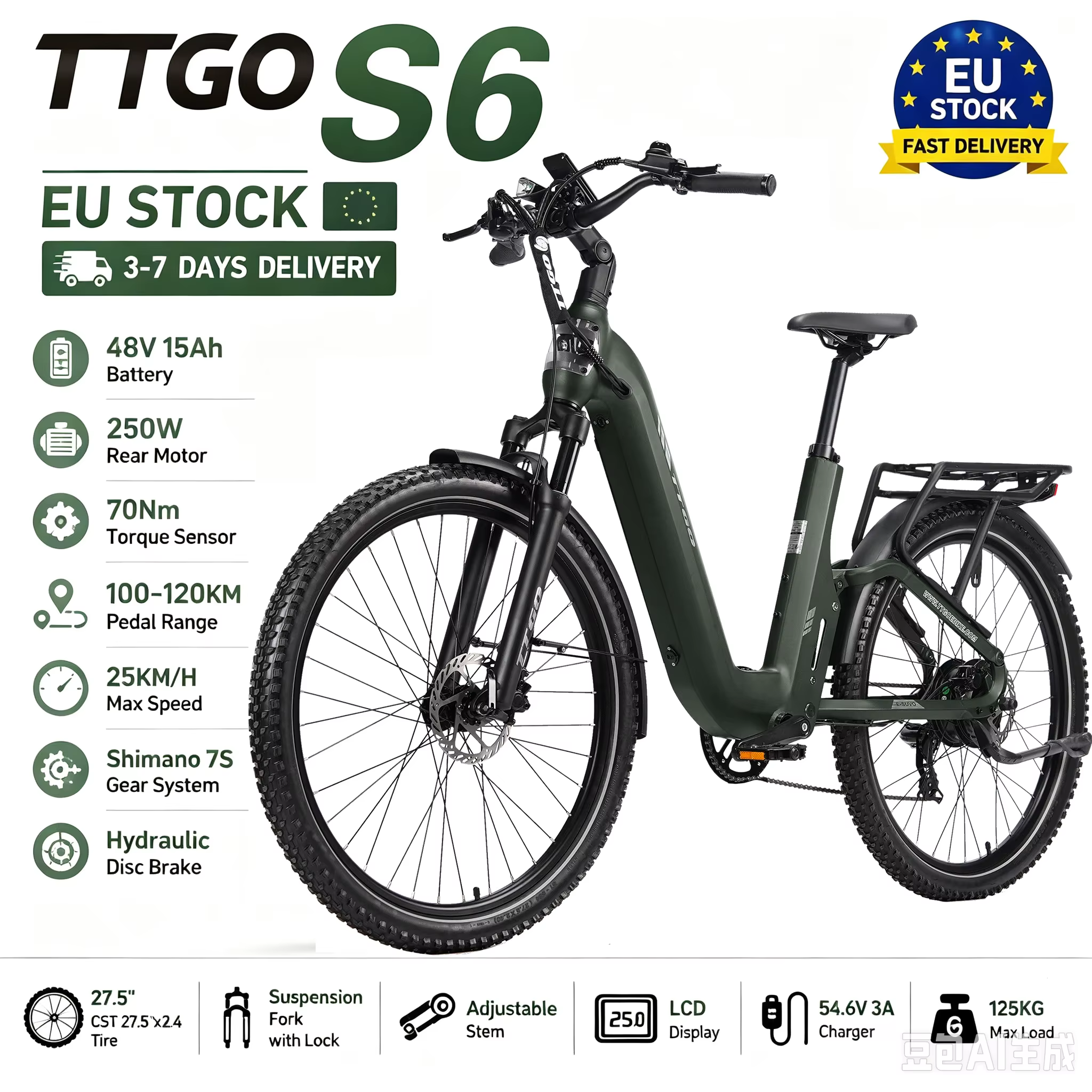 E-Bike Suvo S6 con Suspensión y Frenos Hidráulicos – 48V 15Ah - imagen 2