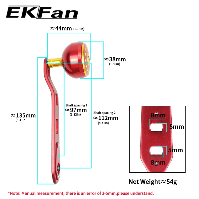 Manivela aluminio EKFan para carretes baitcasting de señuelos ergonómica - imagen 4