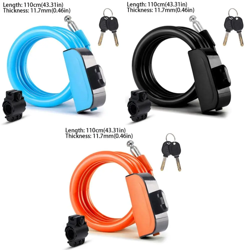 Candado de cable de acero para bicicleta en color naranja sobre fondo oscuro