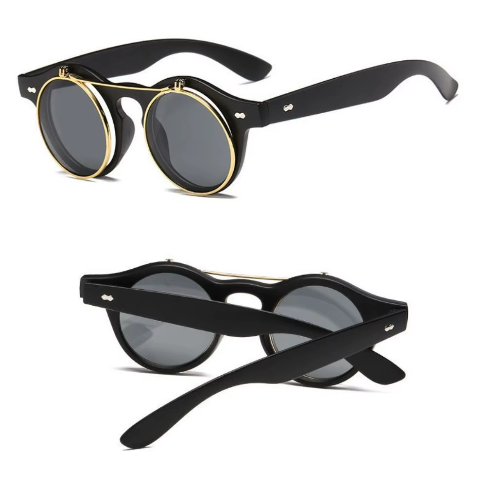 Gafas de sol pesca Retro montura redonda tapa abatible doble capa - imagen 3