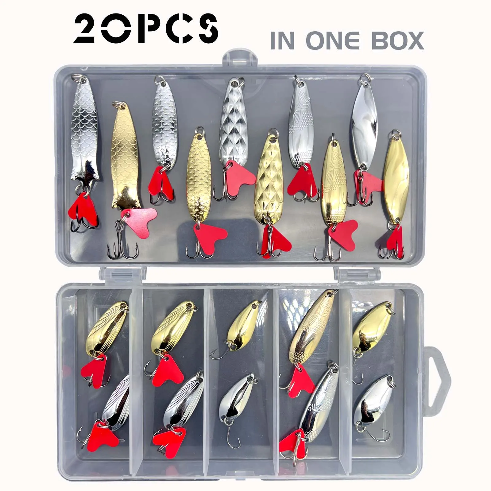 Kit de señuelos cucharas plateado y dorado con caja de aparejos - imagen 5
