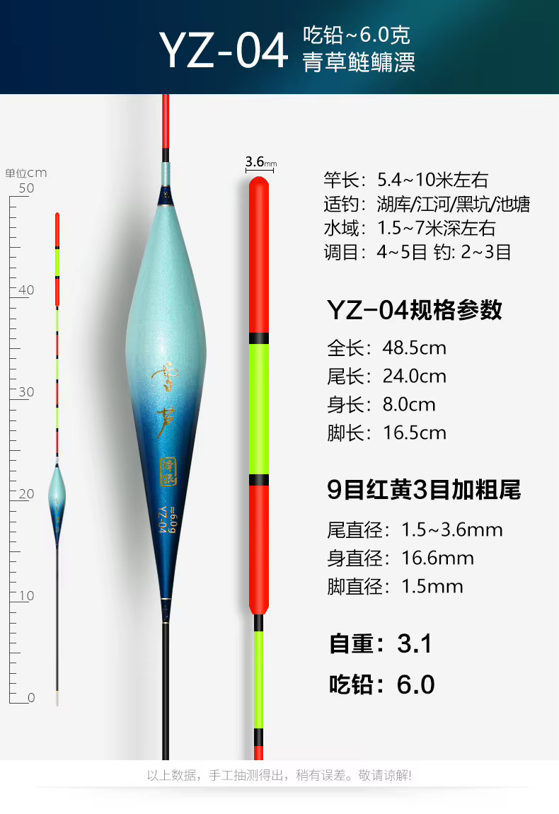 Flotador de pesca para lances largos