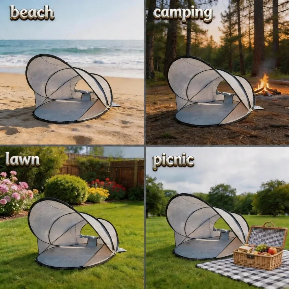 Carpa de playa portátil impermeable plegable con protección solar - imagen 2